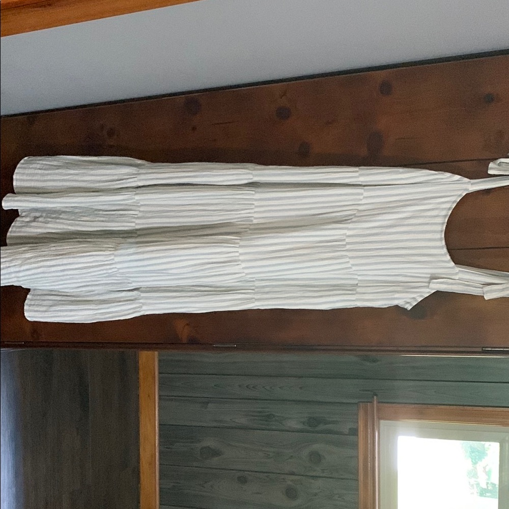 Rylee + Cru Cream and Gray Striped Maxi Dress